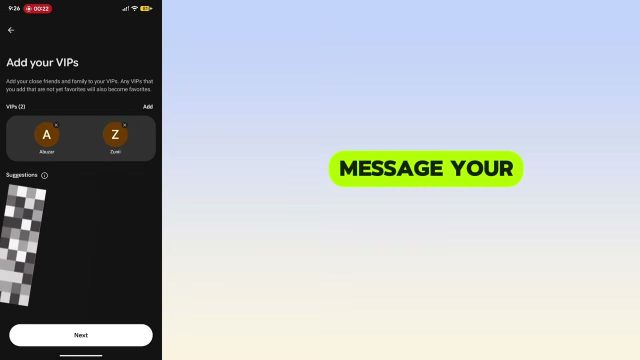 Màn hình thêm liên hệ vào Pixel VIPs trong Google Contacts