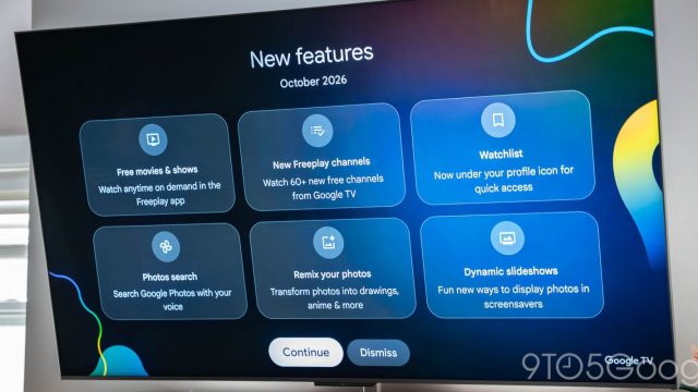 Màn hình TV hiển thị trang tổng hợp tính năng Google TV tháng 10/2026