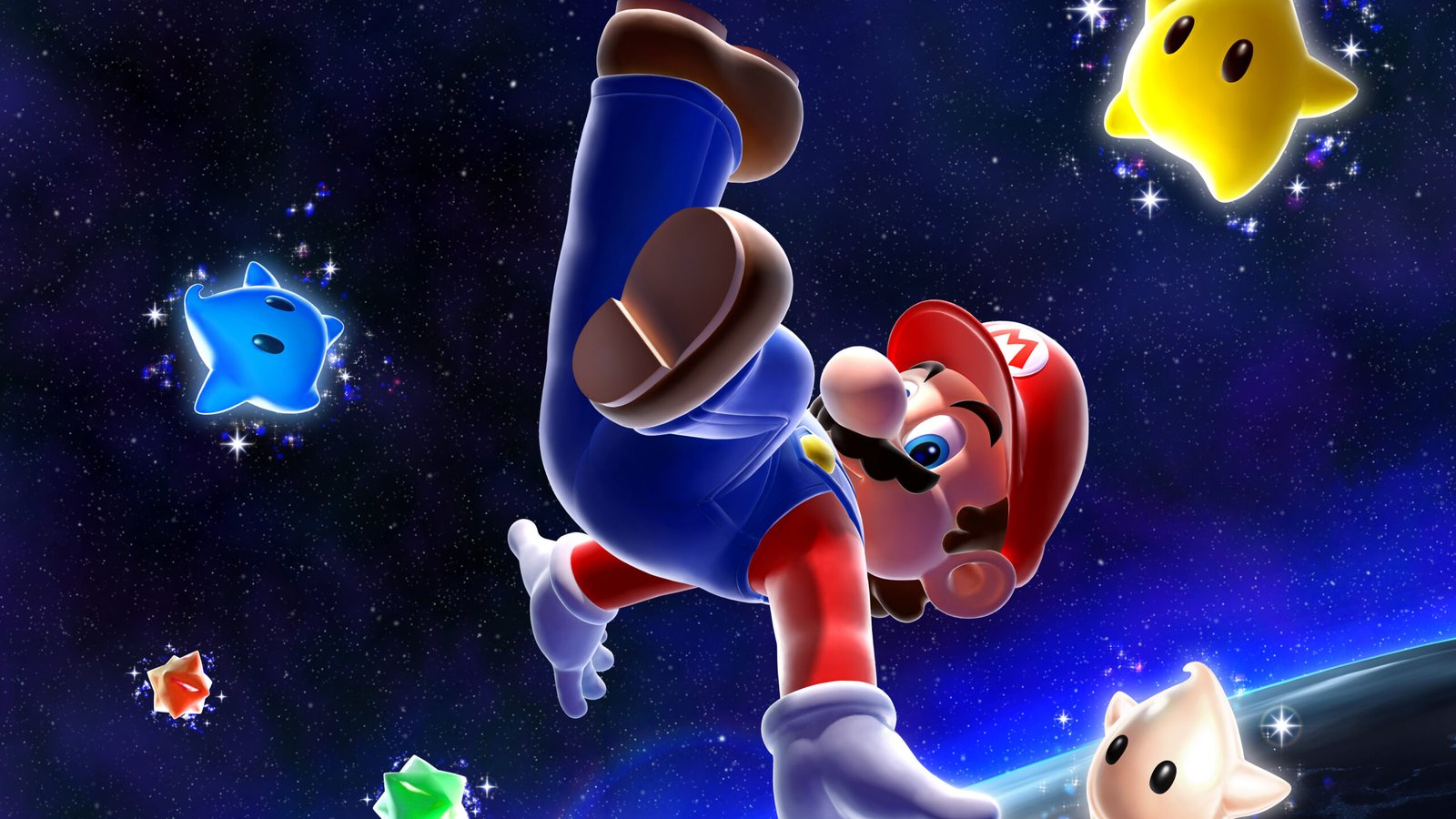 Mario e Lumas no espaço em arte de Super Mario Galaxy original