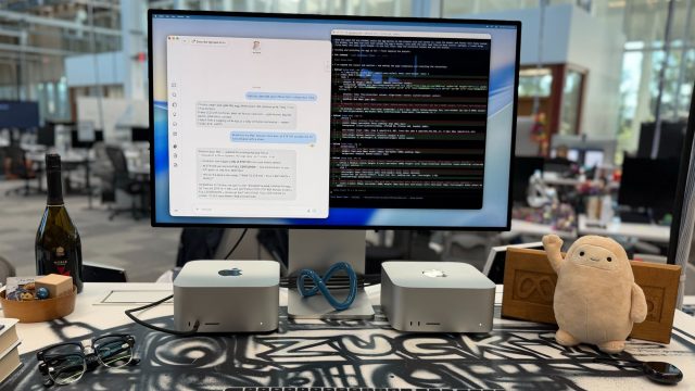Mark Zuckerberg bên cụm hai Mac Studio đang chạy Muse Spark Open