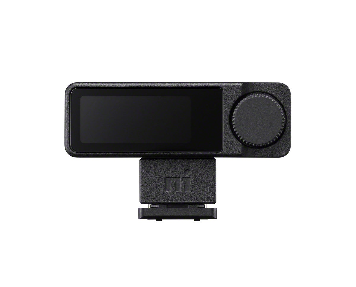Mặt sau bộ thu Sony ECM-W5R với màn hình và chân MI Shoe.