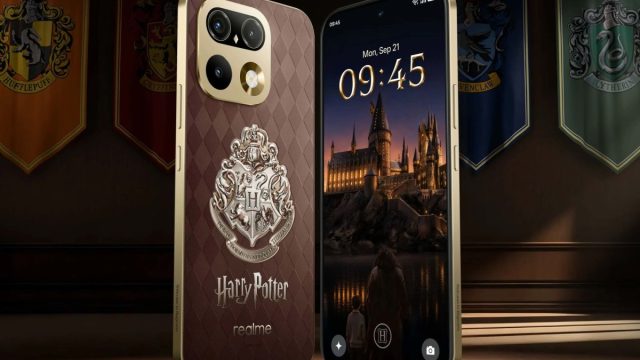 Mặt trước và mặt sau của điện thoại Realme 16 Pro 5G Harry Potter Edition.