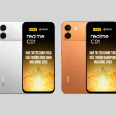 Mặt trước và sau của Realme C01 màu trắng và cam