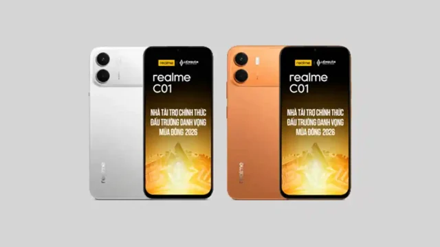 Mặt trước và sau của Realme C01 màu trắng và cam
