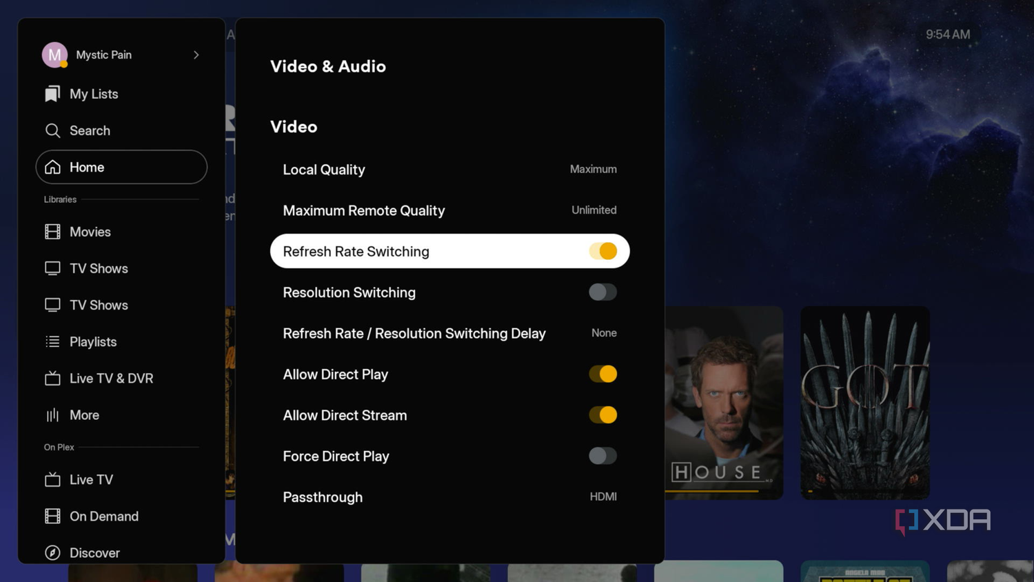 Match Refresh Rate Plex Server