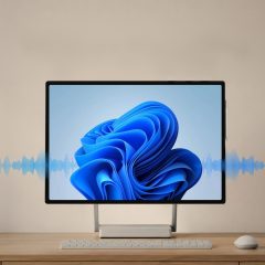 Máy tính để bàn chạy Windows 11 với hình nền xanh