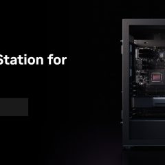 Máy trạm NVIDIA DGX Station for Windows với hình ảnh linh kiện bên trong và dòng chữ Coming in Q4.