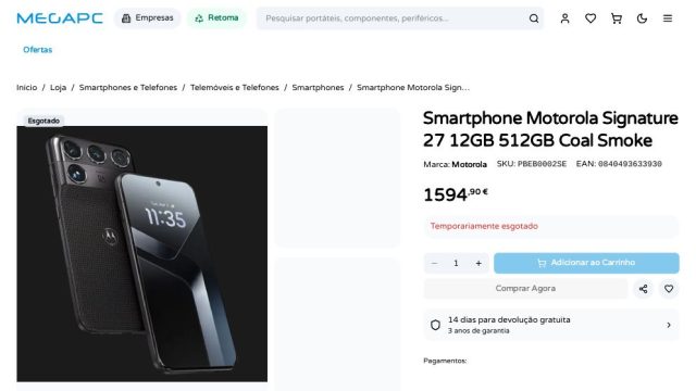 MegaPC niêm yết Motorola Signature 27 bản 12GB 512GB giá 1.594,90 EUR