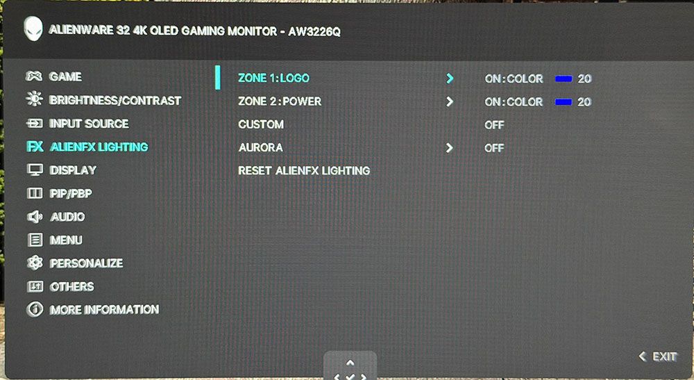 Menu AlienFX lighting