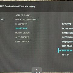 Menu chế độ HDR của Alienware AW3226Q