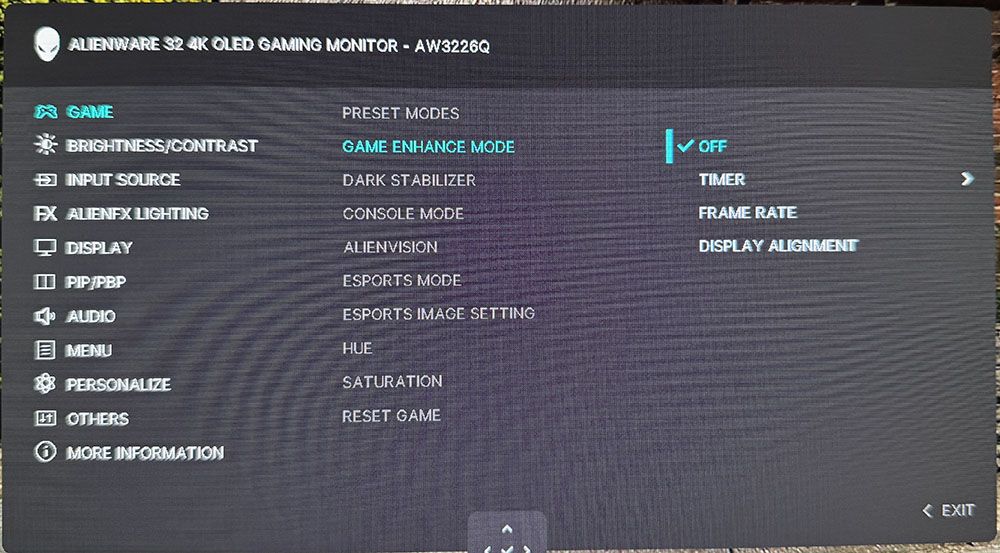 Menu Game Enhance của AW3226Q