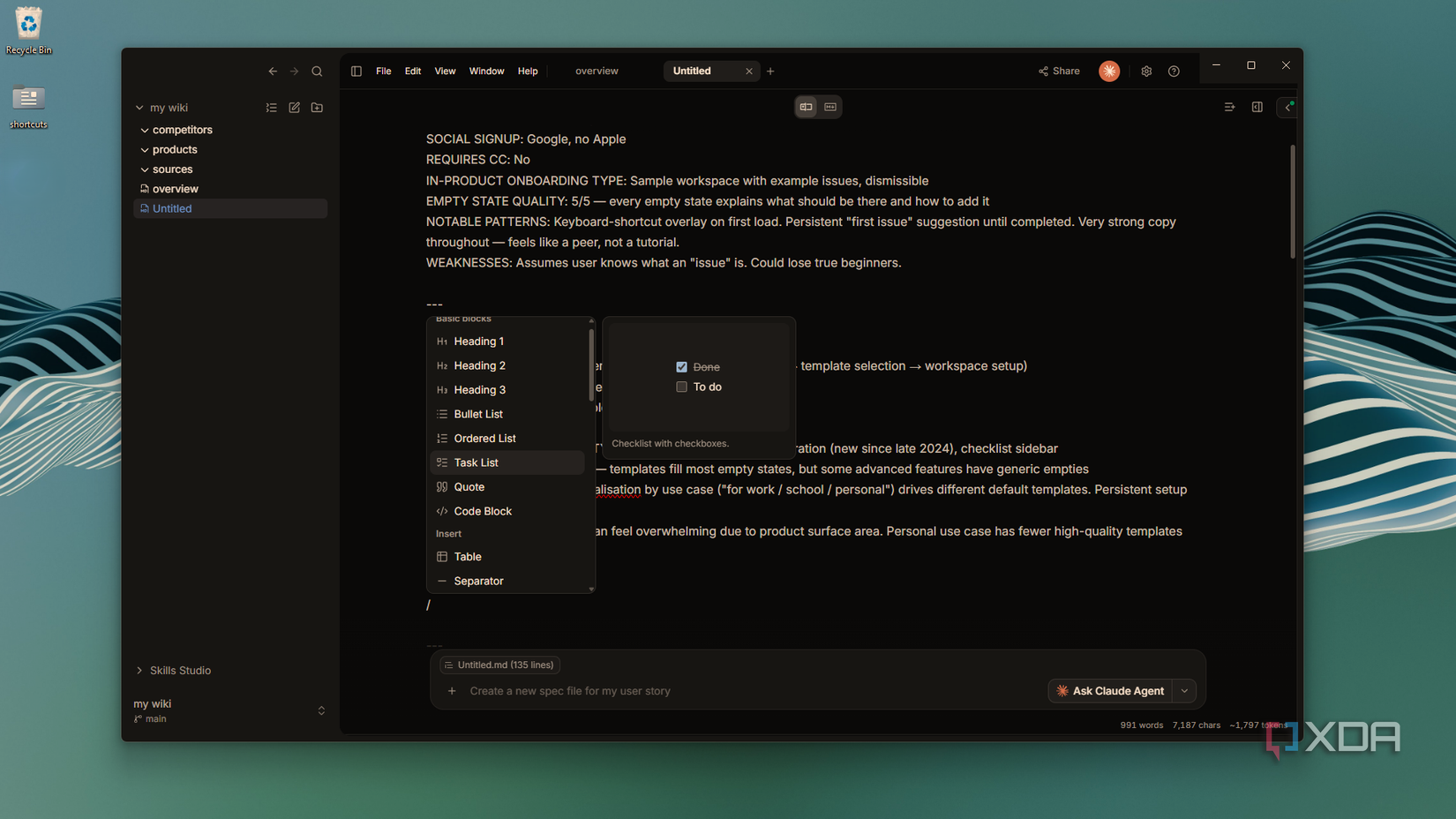 Menu khối lệnh trong OpenKnowledge khi gõ dấu gạch chéo