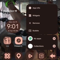 Menu nhấn giữ Play Store trên Pixel hiển thị biểu tượng Collections thành vòng tròn trắng trống
