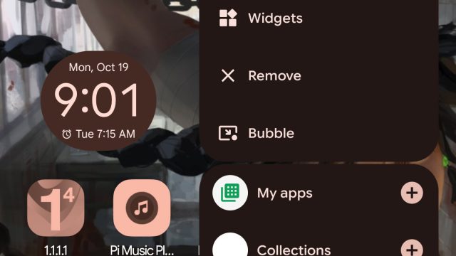 Menu nhấn giữ Play Store trên Pixel hiển thị biểu tượng Collections thành vòng tròn trắng trống