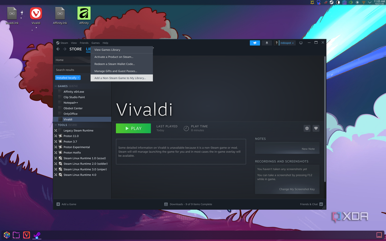 Menu thêm ứng dụng ngoài Steam vào thư viện