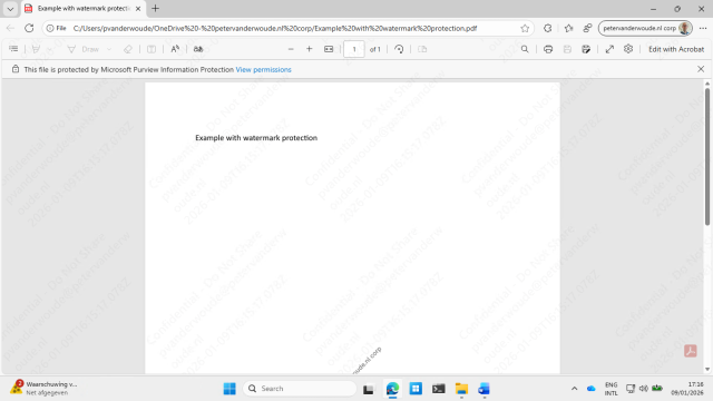 Microsoft Edge hiển thị watermark trên tài liệu PDF được bảo vệ bằng Microsoft Purview