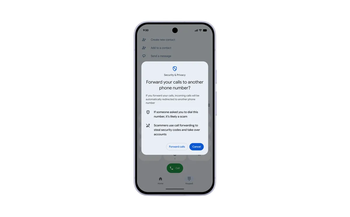 Ảnh minh họa cảnh báo rủi ro khi thiết lập chuyển tiếp cuộc gọi trên Android.