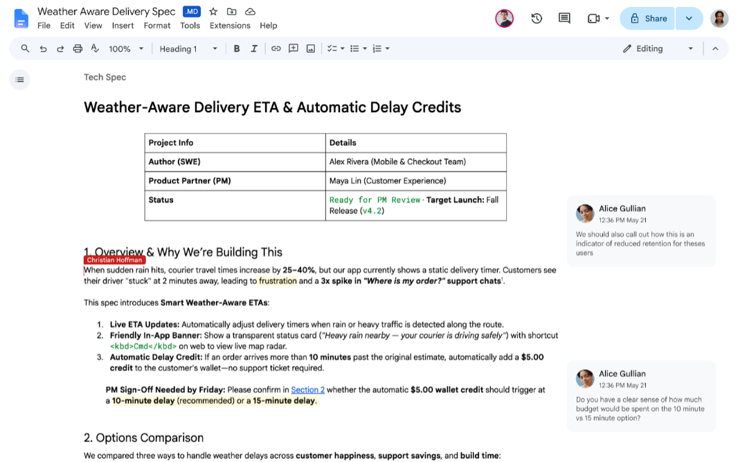 Minh họa Google Docs và Drive hỗ trợ tệp Markdown