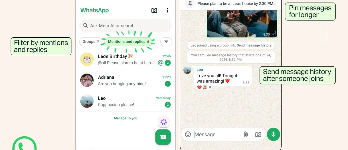 Minh họa các tính năng mới cho nhóm WhatsApp