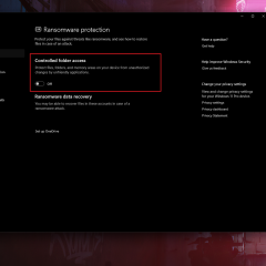 Mục Controlled folder access trong Windows Security