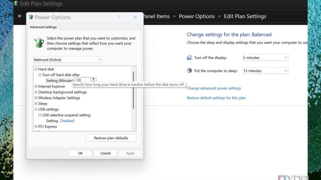 Mục USB selective suspend trong cài đặt nâng cao của Power Options trên Windows