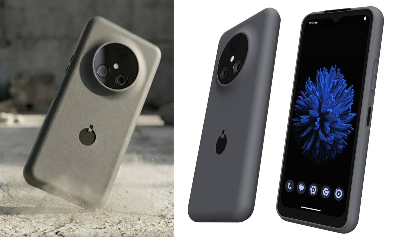 NexPhone rơi xuống nền bụi và mặt lưng, màn hình Android