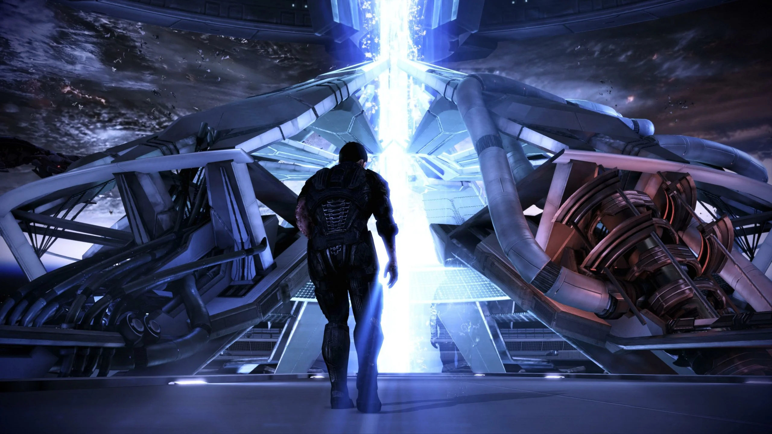 Nhân vật bước về phía ánh sáng trong cảnh kết thúc Mass Effect 3.