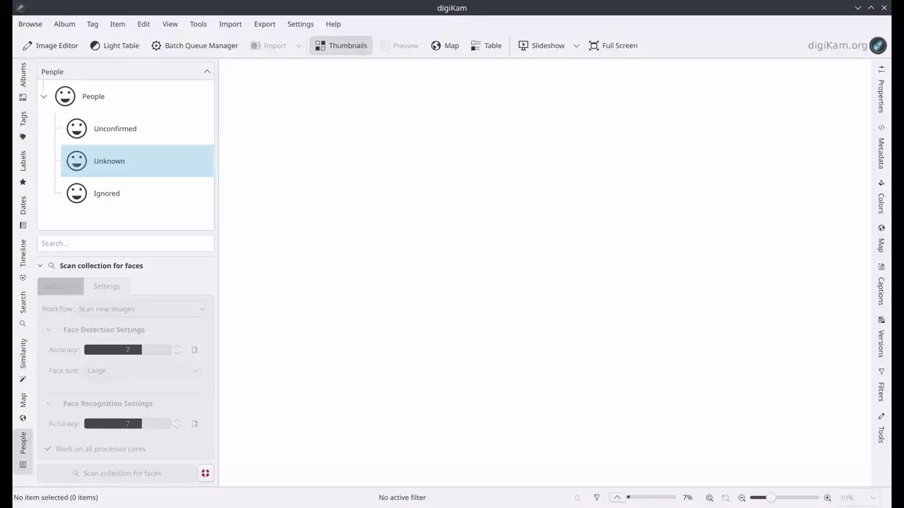 Nhóm People trong digiKam với các nhóm nhận diện khuôn mặt
