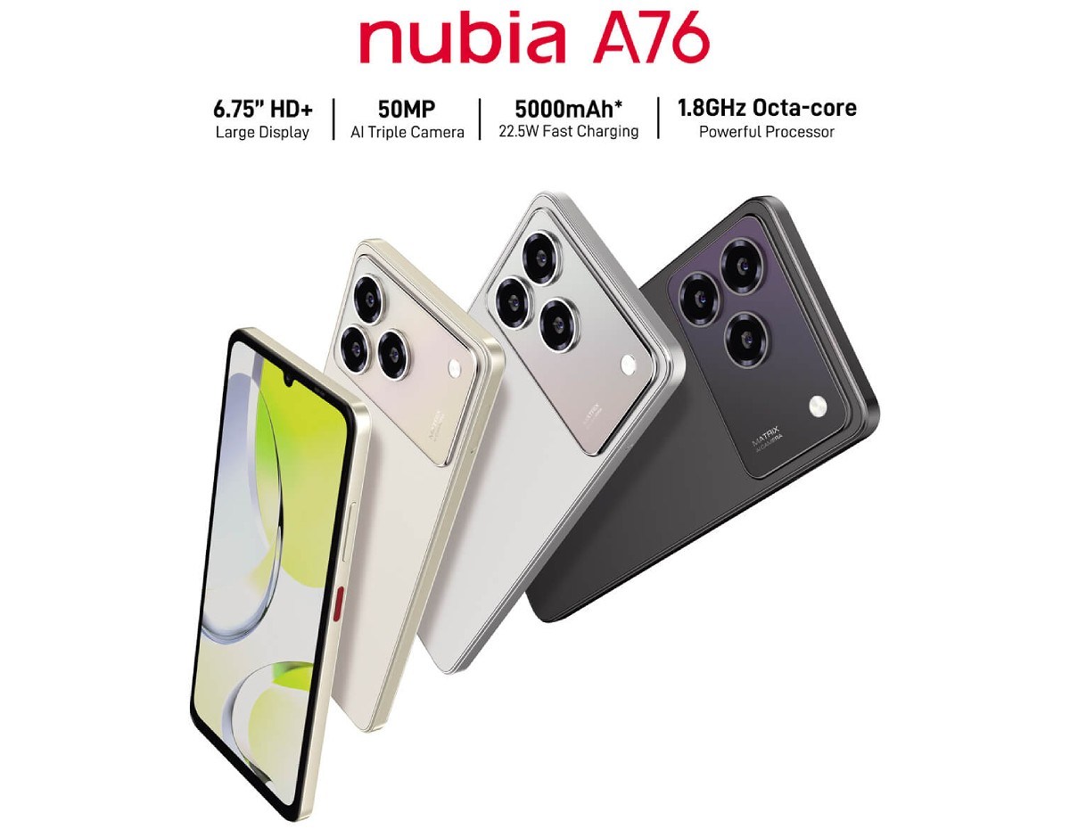 Nubia A76 4G với màn hình và ba tùy chọn màu sắc