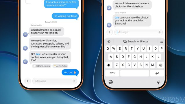 Nút thêm Lời nhắc và Ghi chú bên dưới cuộc trò chuyện trong Messages