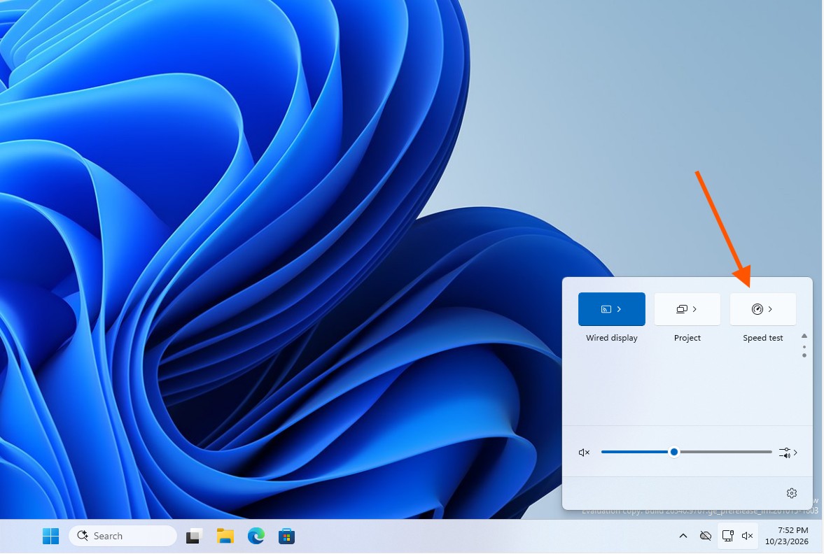 Ô Speed test trong Quick Settings Windows 11