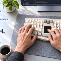 Bàn phím cơ Vantex V1 với hai cụm phím chia đôi và touchpad ở giữa