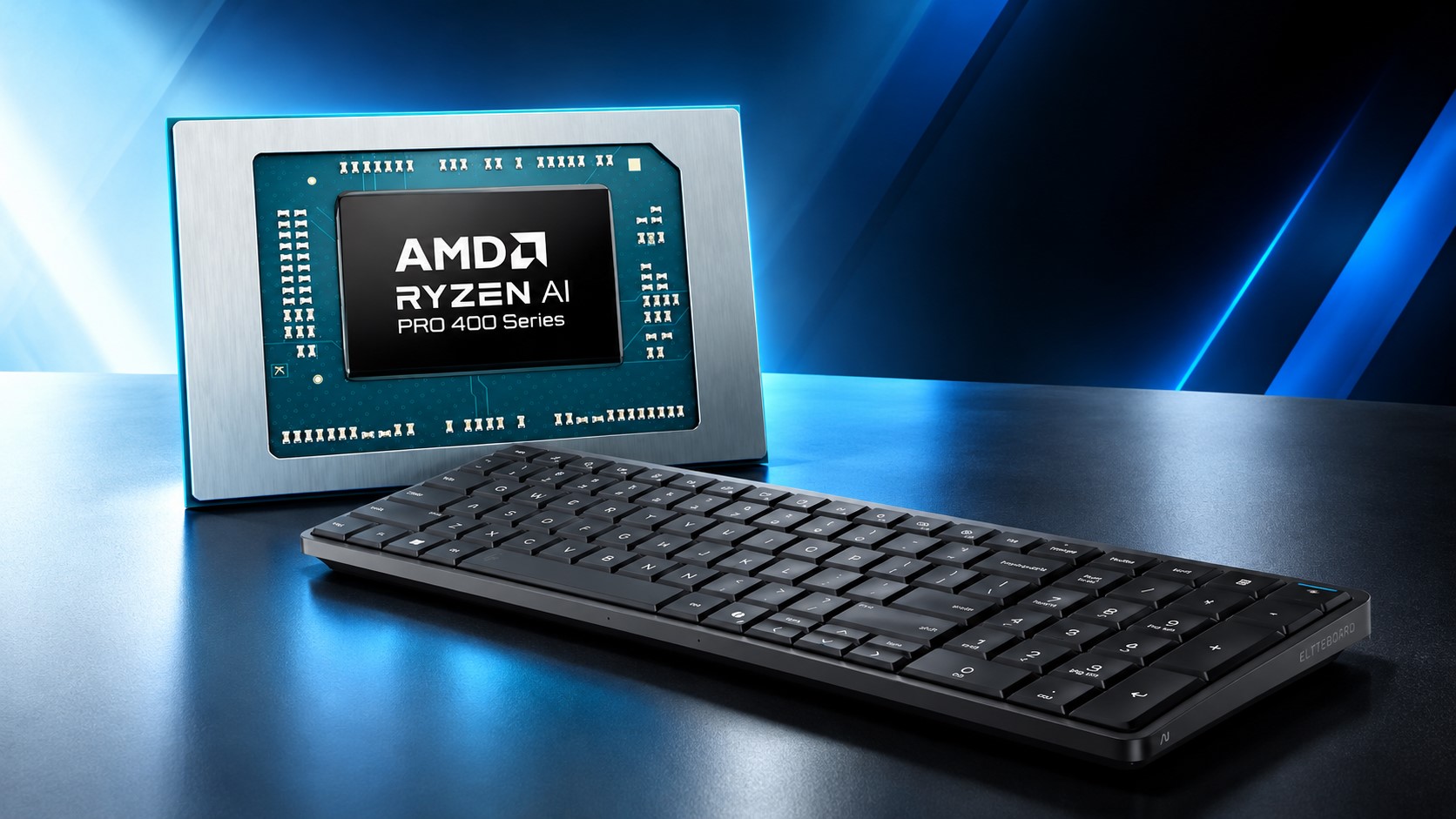 Bàn phím HP EliteBoard G2a cạnh chip AMD Ryzen AI PRO 400