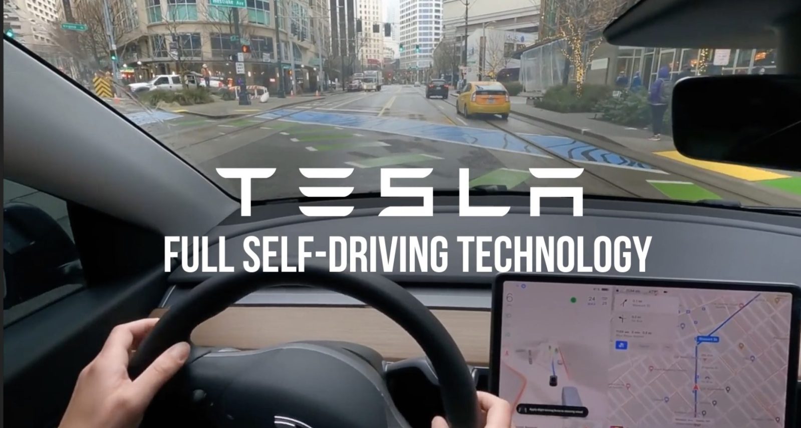 Giao diện Tesla Full Self-Driving trên màn hình xe