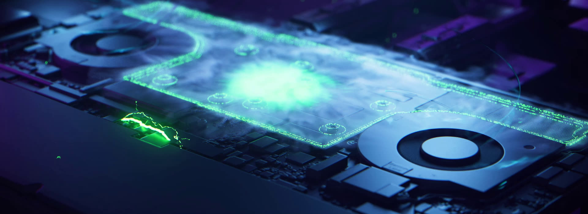 Hình minh họa buồng hơi nằm giữa hai quạt của Razer Blade 16