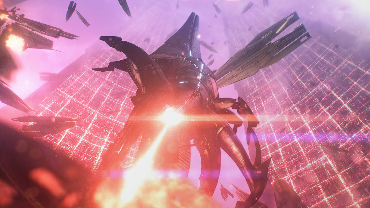 Reaper khai hỏa về phía Citadel trong Mass Effect.