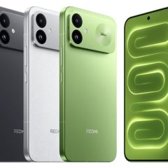 Redmi K100 màu đen, trắng và xanh với mặt trước và cụm camera kép