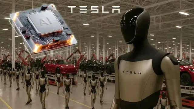 Robot Tesla Optimus và chip AI trong nhà máy