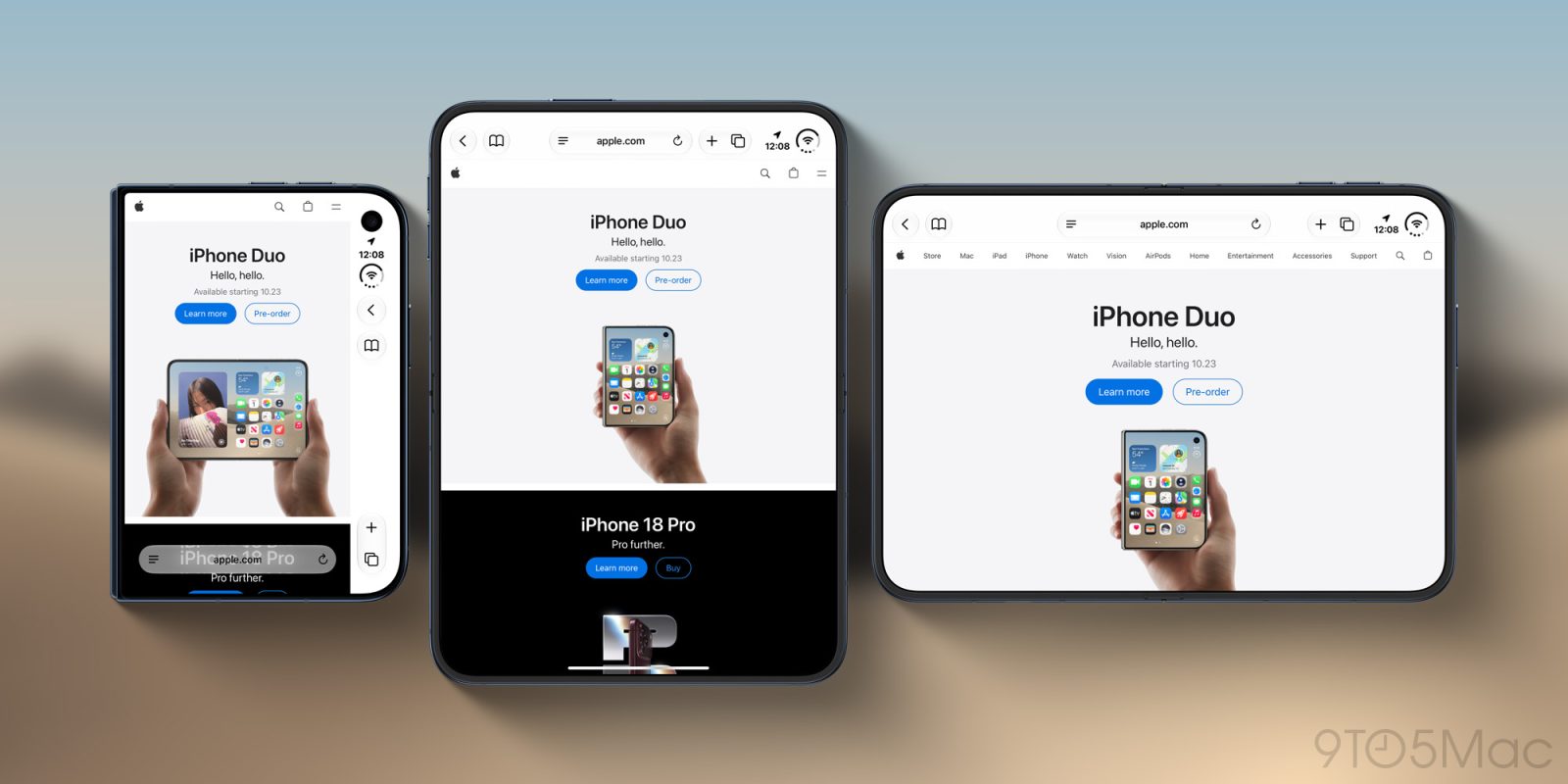 Safari trên màn hình ngoài và màn hình trong iPhone Duo