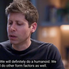 Sam Altman ngồi trả lời phỏng vấn, phụ đề hiện câu “We will definitely do a humanoid”