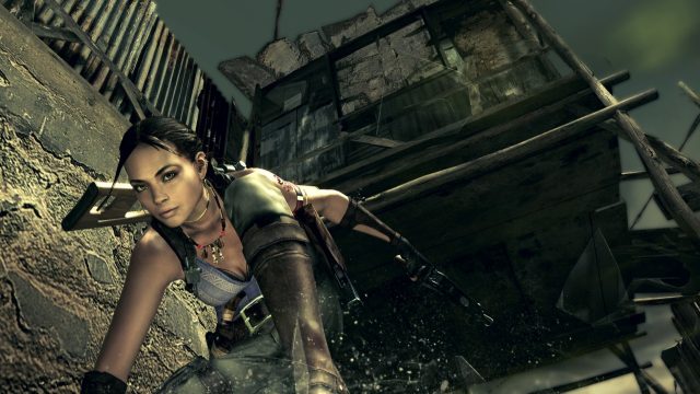 Sheva crouches among debris in Resident Evil 5.
