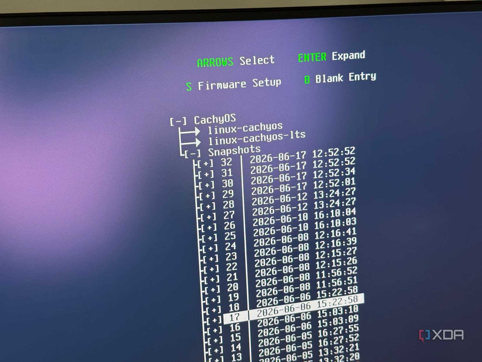 Các snapshot được liệt kê trong bootloader Limine