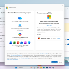 Cửa sổ bật thanh toán định kỳ Microsoft 365 trong Windows Settings