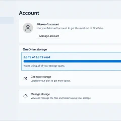 Cửa sổ cài đặt OneDrive hiển thị mức sử dụng dung lượng trong mục Account