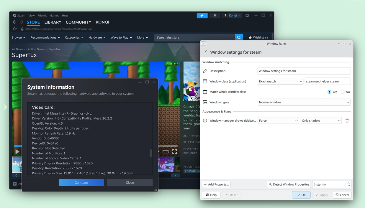 Cửa sổ cấu hình trang trí giao diện Steam trên KDE Plasma