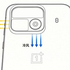 Sơ đồ rò rỉ OnePlus Ace 7 với mũi tên chỉ luồng khí nóng thoát sang cạnh và khí mát hướng xuống mặt lưng