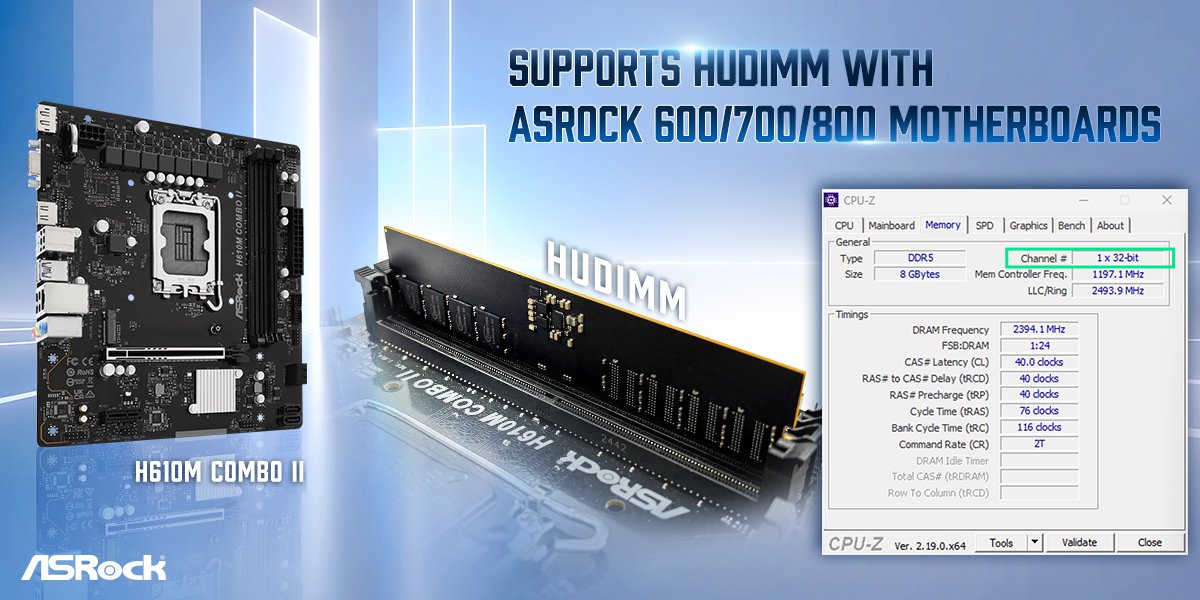 Sơ đồ và thông số chuẩn RAM HUDIMM 1x32-bit của ASRock trên bo mạch chủ H610M