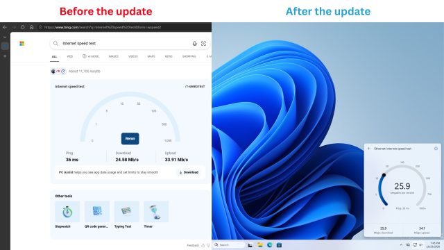 So sánh lối tắt đo mạng cũ với flyout mới trong Windows 11