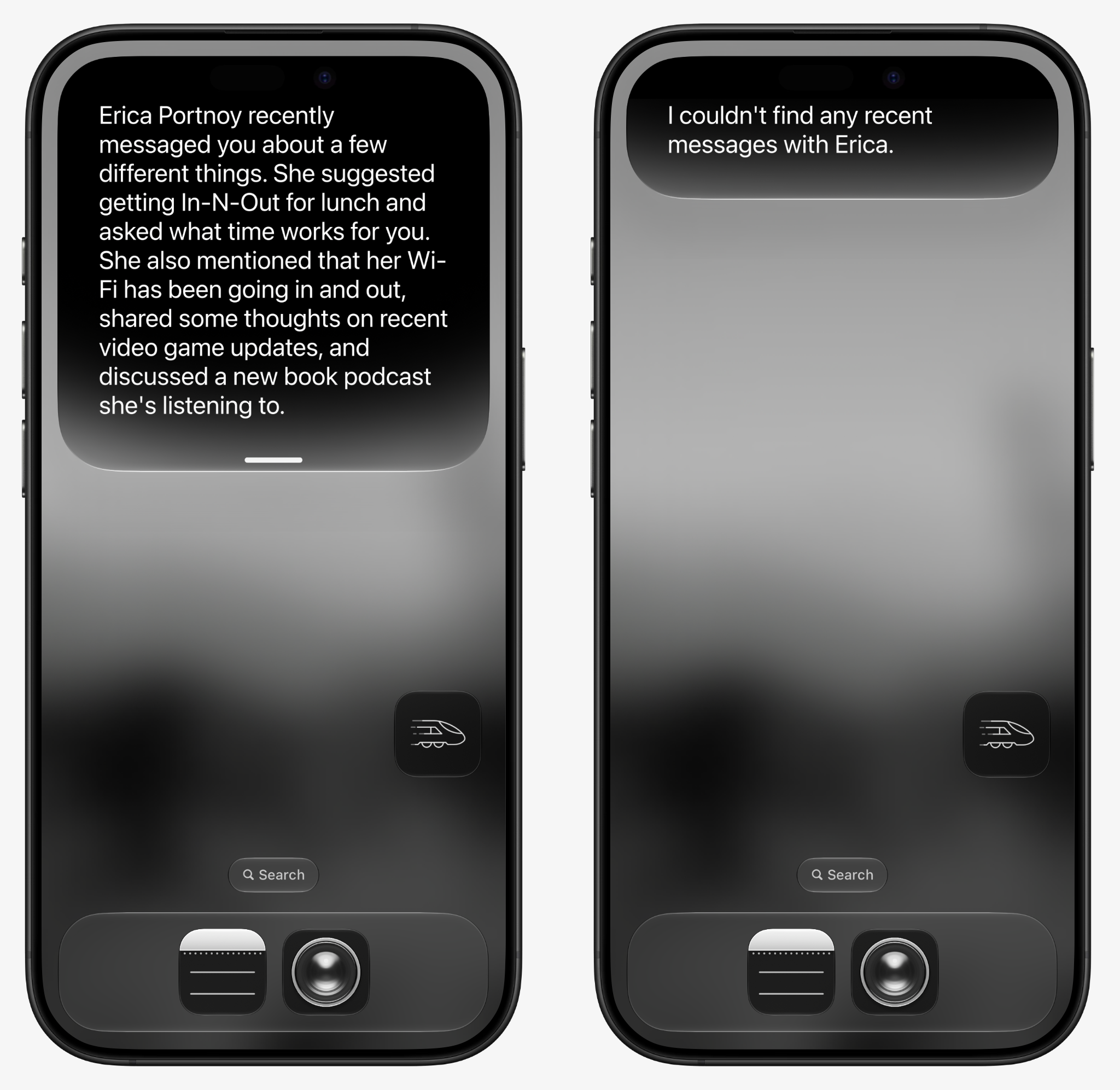 So sánh Siri tìm tin nhắn khi bật và tắt quyền Search