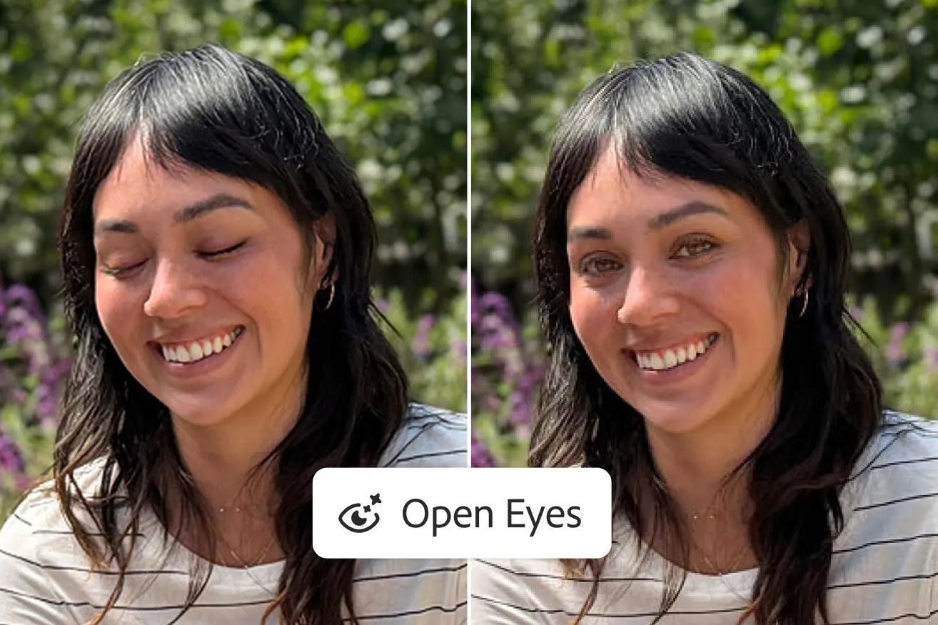 Ảnh so sánh trước và sau khi Open Eyes mở mắt của một người trong ảnh.